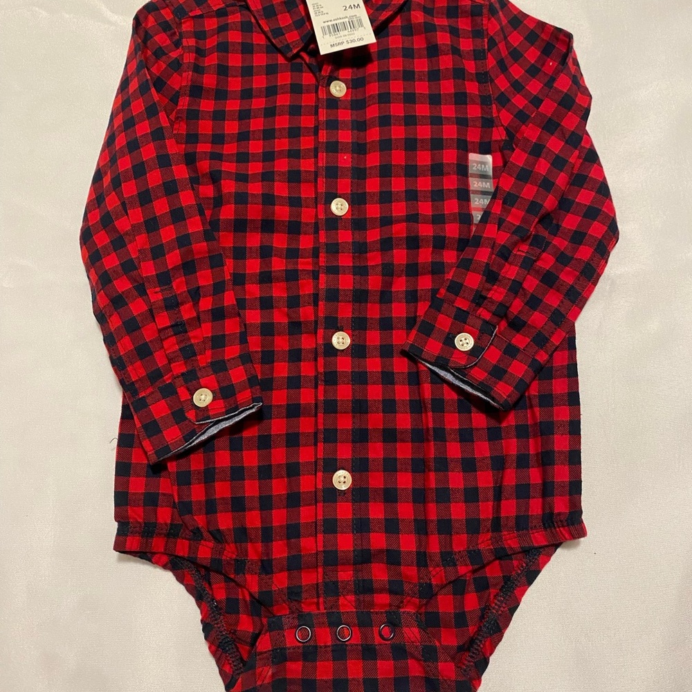 OshKosh B'gosh Red and Black Plaid Bodysuit